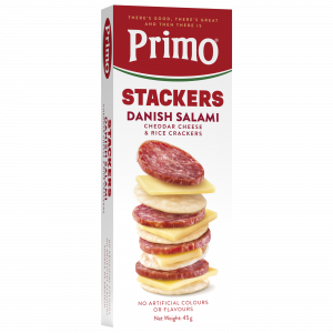 Primo Danish Salami Cheddar Cheese & Rice Crackers Stackers 50g