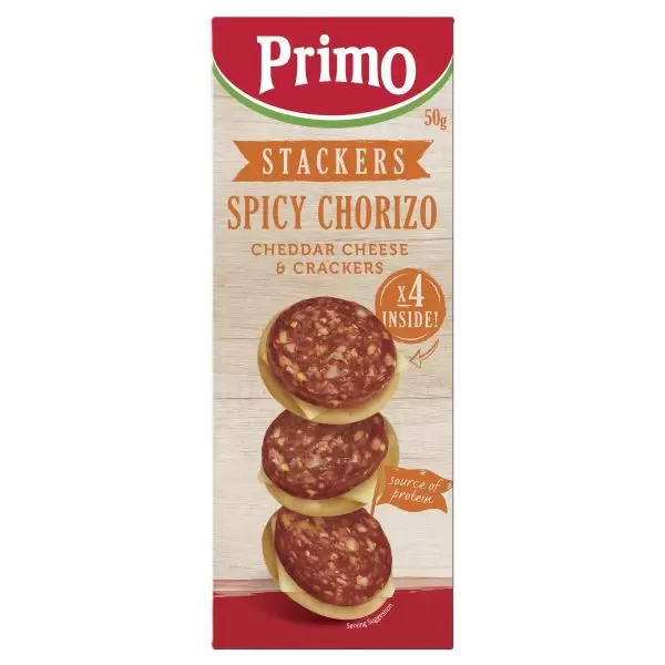 Primo Spicy Chorizo Cheddar Cheese & Cracker Stackers 50g