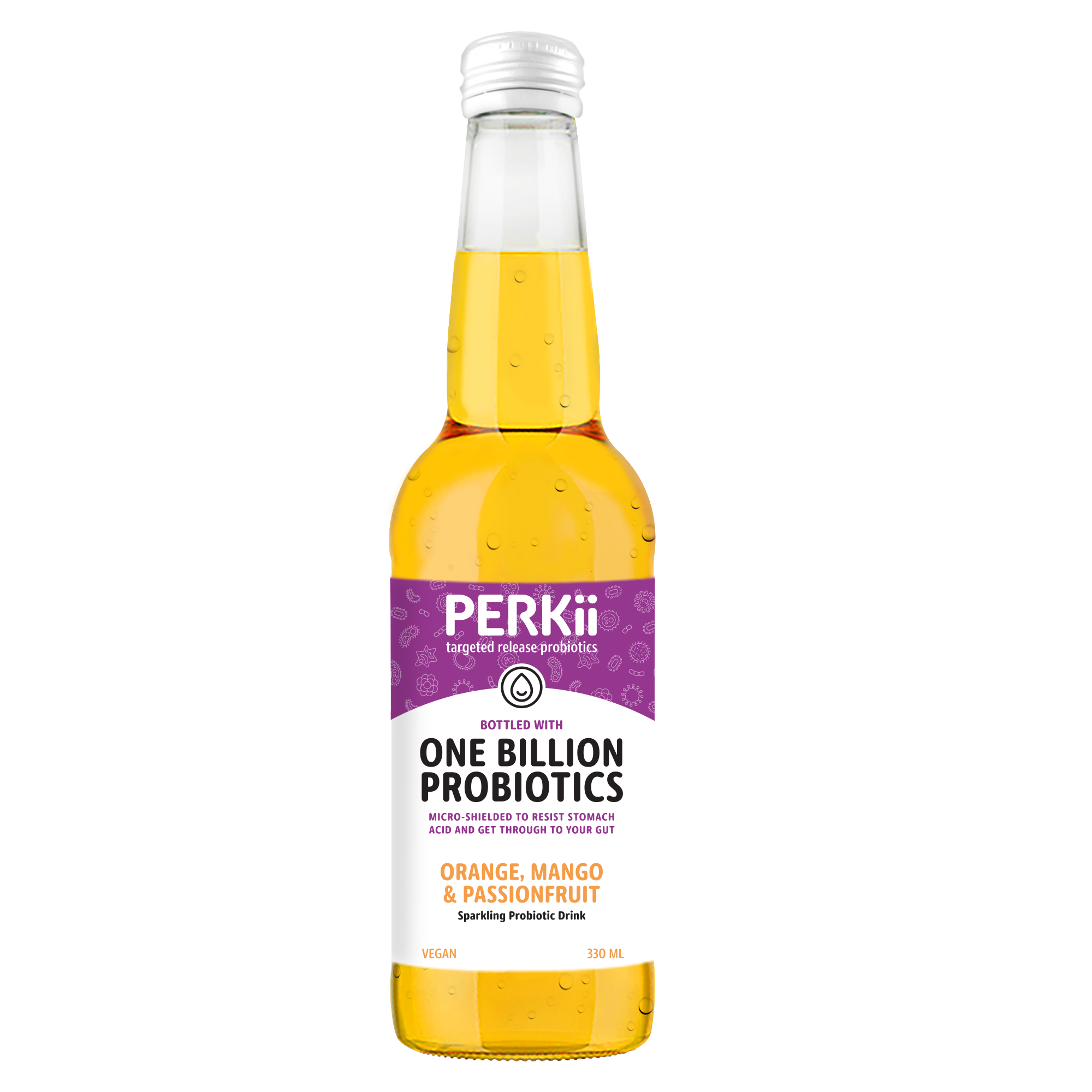 Perkii Orange, Mango & Passionfruit Sparkling Probiotic Drink 330ml