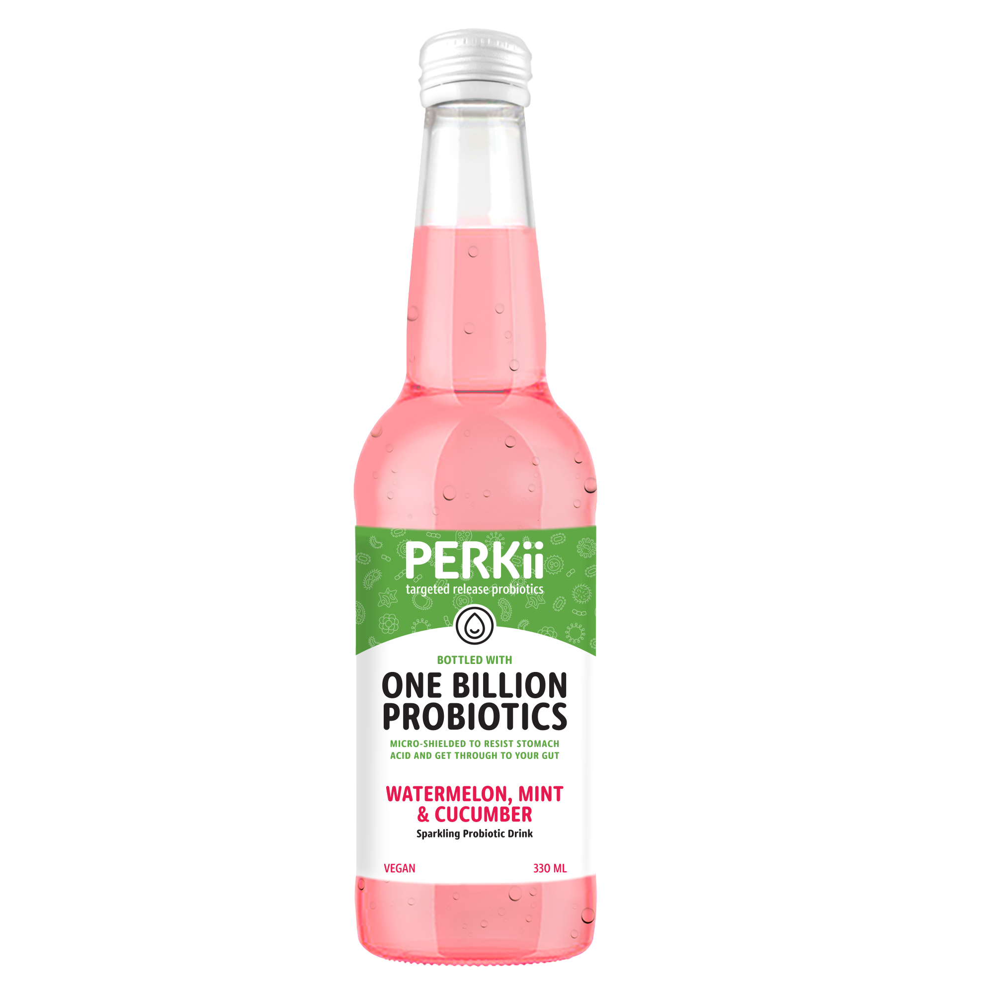 Perkii Watermelon, Mint & Cucumber Sparkling Probiotic Drink 330ml
